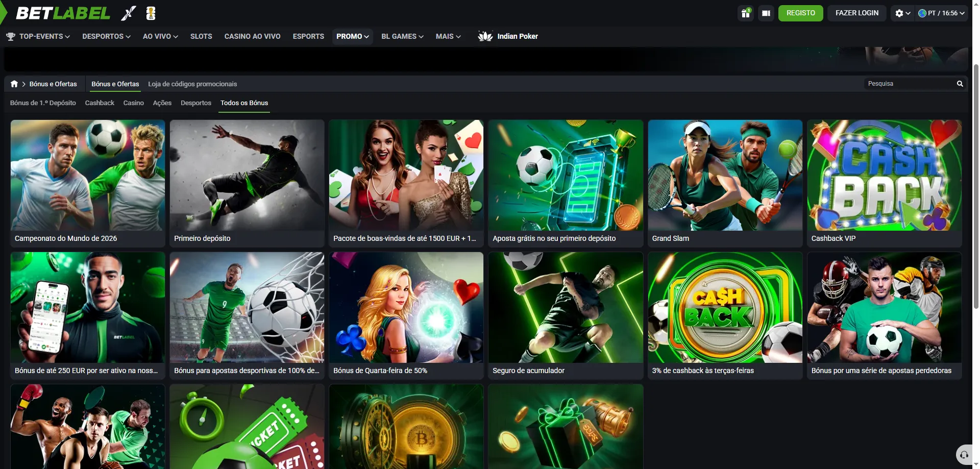 BetLabel Casino bônus de boas-vindas — pacote de 4 depósitos com giros grátis