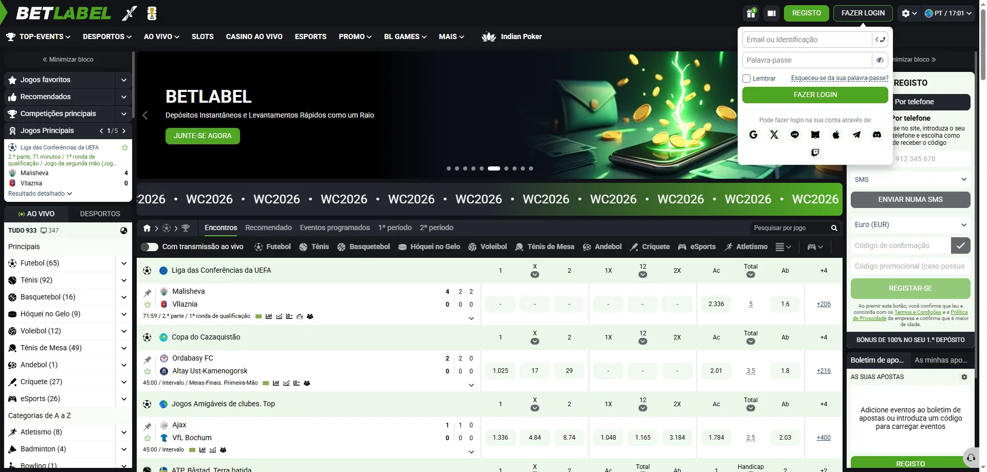 BetLabel login e cadastro — acesso rápido à conta do cassino